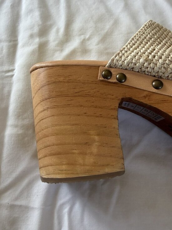 Free People Claudia Cream Crochet Wooden Platform Slip On Clogs Sz 40 - Picture 10 of 11